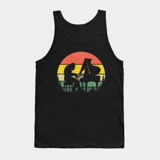 Bigfoot Sasquatch Playing Grand Piano Vintage Sunset Music Piano Lover Tank Top